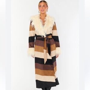 Show Me Your MuMu Striped Trench Coat with Faux Fur S